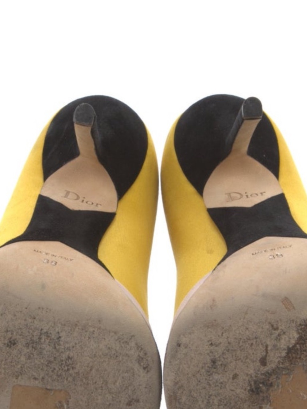 Dior Tricolor Satin Platform Pumps in Yellow, White, & Black - Picture 6 of 6